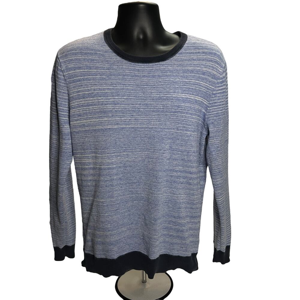 The Rail Men’s Crewneck Sweater - Blue Striped - Size Large -‎ 100% Cotton